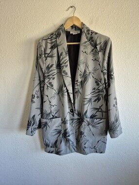 Vintage 90s Kensington Square Made In USA Blazer Jacket Black Gray Floral 1X